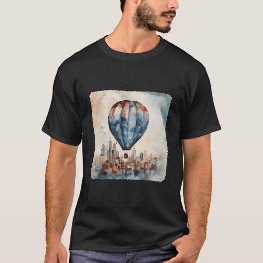 A Hot Air Balloon Floating Over A City Urban Adven T-Shirt (Vorderseite)