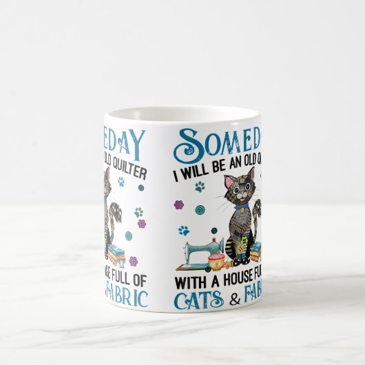 A House Full Of Cats And Quilting Fabric Kaffeetasse (Mittel)