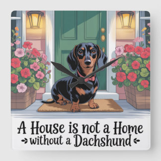 A House Is Not A Home Without A Dachshund Quadratische Wanduhr