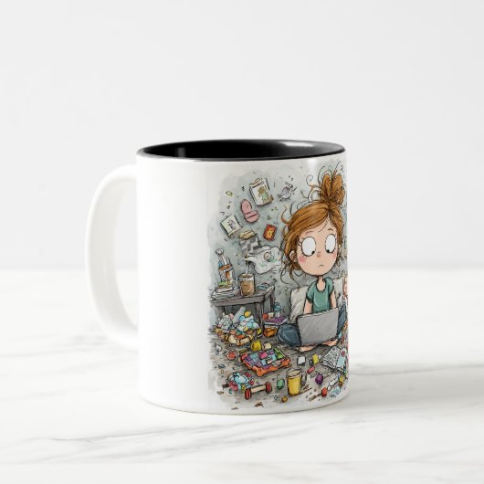 A Humorous Illustration of Mom Life Zweifarbige Tasse (Vorderseite Links)