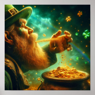 A.I. Leprechaun, der einen Gold-Pot erstellt Poster