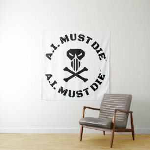 A.I. Must Die™ Logo (Military Schriftart) Tapestry Wandteppich