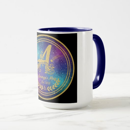 'A' Initial Monogram Mug Set - Ananya's Est. 2025 Tasse (VorderseiteRechts)