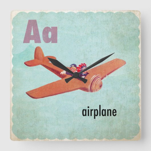 A is for Airplane Quadratische Wanduhr (Vorderseite)