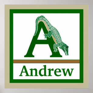 A is for Alligator and Boy Name Wall Art for Kids Poster