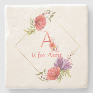 A is for Tunt floral painting Steinuntersetzer