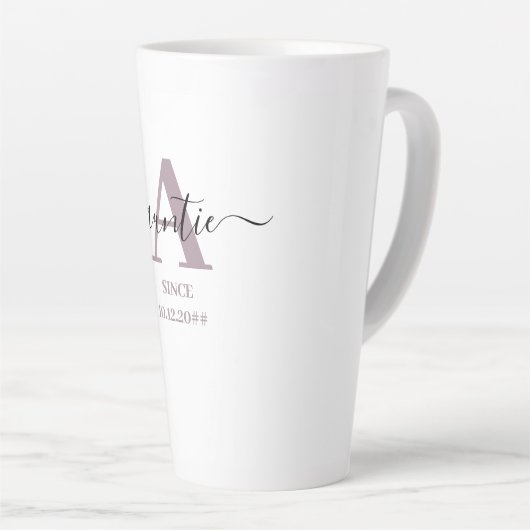 A ist für Auntie Elegant Script Monogram Mauve Milchtasse (Rechte Ecke)