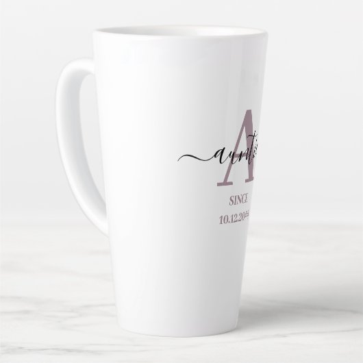 A ist für Auntie Elegant Script Monogram Mauve Milchtasse (Linke Ecke)