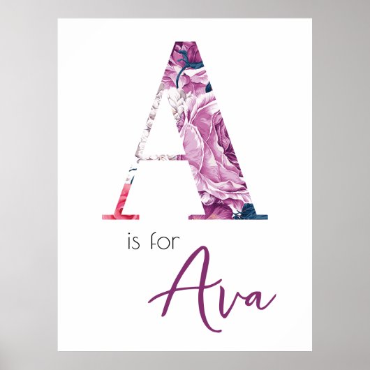 A ist für Ava Baby Name Reveal Floral Vintag Girl Poster (Vorne)