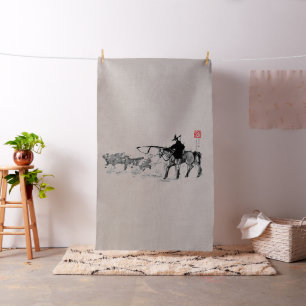 a _Japanischer Pferd Samurai Art Reittier sumi Stoff