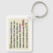 A keychain with a declaration. schlüsselanhänger (Rückseite)