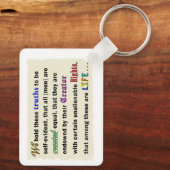A keychain with a declaration. schlüsselanhänger (Rückseite)