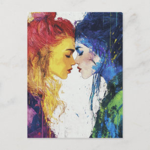 A Kiss Colorful Lesbian Couple Postkarte