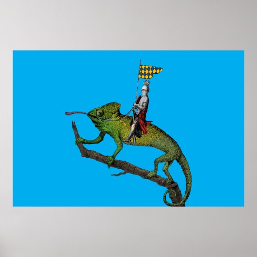 A knight riding a chameleon in colors poster (Vorne)
