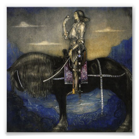"A Knight Rode Up" Wasserfarbe von John Bauer Fotodruck (Vorne)