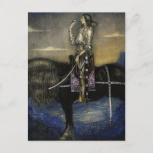 "A Knight Rode Up" Wasserfarbe von John Bauer Postkarte