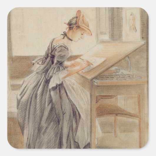 A Lady Kopying at a Zeichn Table, c.1760-70 (grap. Quadratischer Aufkleber (Vorderseite)