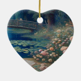 A Lake With Lily Pads and Flowers Valentine Tree Keramik Ornament