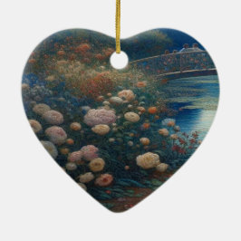 A Lake With Lily Pads and Flowers Valentine Tree Keramik Ornament