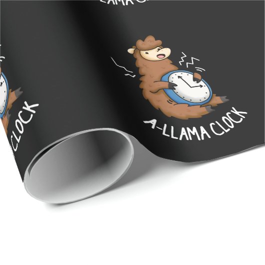 A-Lama Clock Funny Llama Pun Dark BG Geschenkpapier (Rolleneckpunkt)