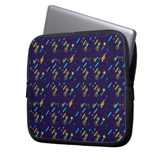 A laptop sleeve with a vibrant geometric pattern (Vorderseite Links)