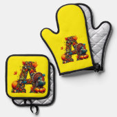 A letter A in Thanksgiving style Ofenhandschuh & Topflappen-Set (Vorderseite/Rückseite)