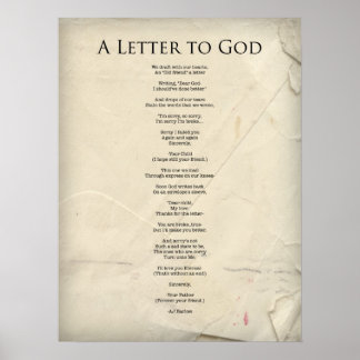 "A Letter to God" Religious Gedicht Poster Large