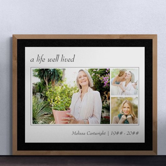 A Life Well Lived Elegante Script 3 Foto Beerdigun Poster