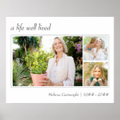 A Life Well Lived Elegante Script 3 Foto Beerdigun Poster (Vorne)