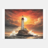 A lighthouse at sunset in a stormy sea - Decoupage Geschenkpapier Set (Vorderseite)