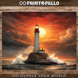 A lighthouse at sunset in a stormy sea - Decoupage Geschenkpapier Set