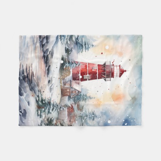 A Lighthouse in Winter Fleecedecke (Vorderseite (Horizontal))