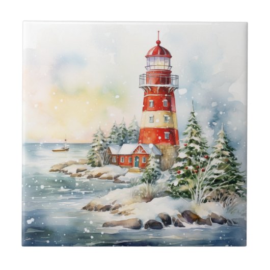 A Lighthouse in Winter Fliese (Vorderseite)
