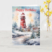 A Lighthouse in Winter Karte (Gelbe Blume)