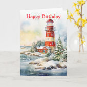 A Lighthouse in Winter Karte (Gelbe Blume)