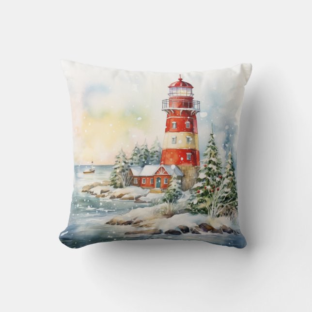 A Lighthouse in Winter Kissen (Vorderseite)