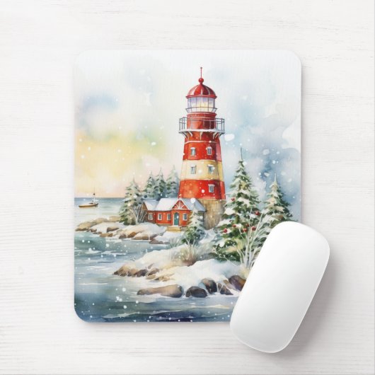 A Lighthouse in Winter Mousepad (Mit Mouse)