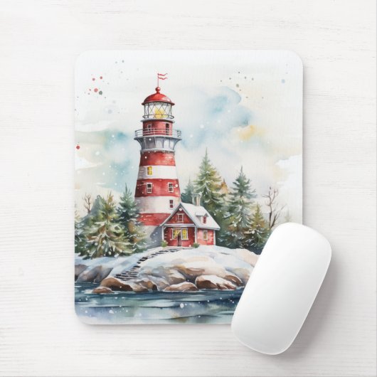 A Lighthouse in Winter Mousepad (Mit Mouse)
