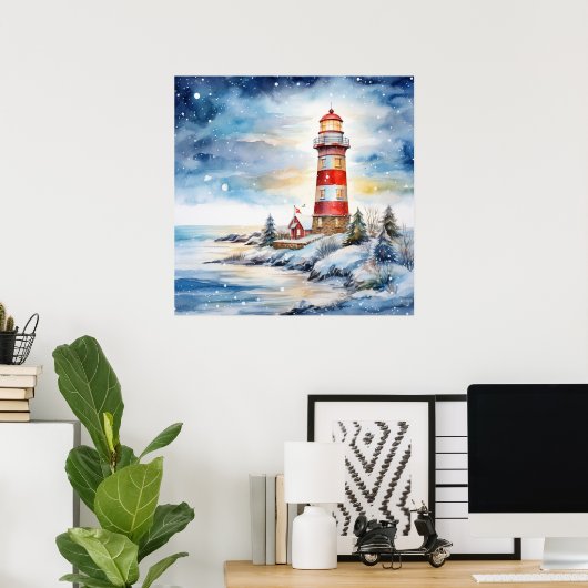 A Lighthouse in Winter Poster (Heimbüro)