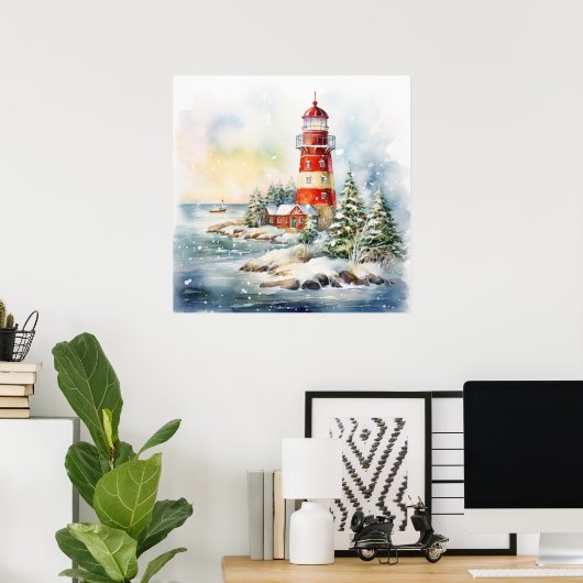 A Lighthouse in Winter Poster (Heimbüro)
