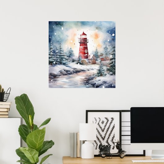 A Lighthouse in Winter Poster (Heimbüro)