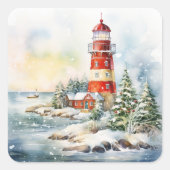 A Lighthouse in Winter Quadratischer Aufkleber (Vorderseite)