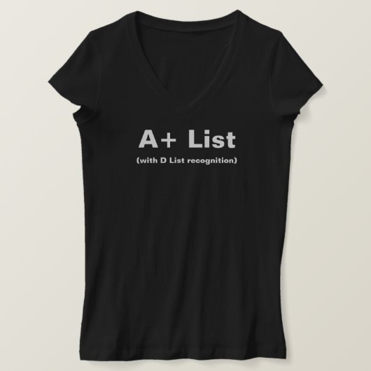 A+ List Ladys Black V-Neck T - Shirt (Design vorne)