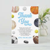 A Little Allstar Is On The Way! Sports Baby Shower Dankeskarte (Stehend Vorderseite)