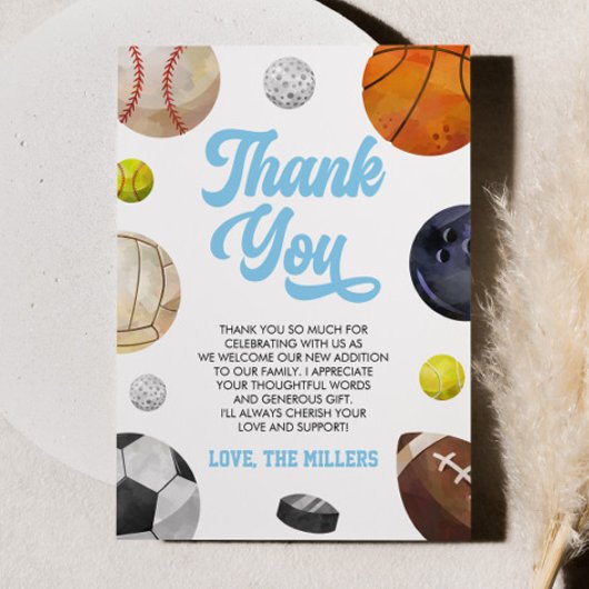 A Little Allstar Is On The Way! Sports Baby Shower Dankeskarte