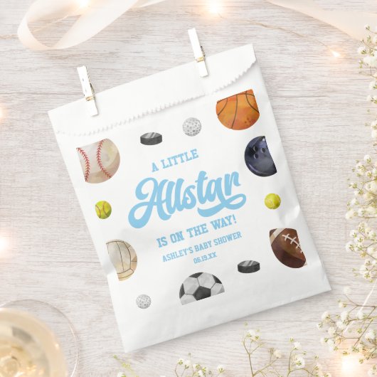A Little Allstar Is On The Way! Sports Baby Shower Geschenktütchen (Ausgeschnitten)