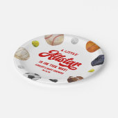 A Little Allstar Is On The Way! Sports Baby Shower Pappteller (Schrägansicht)