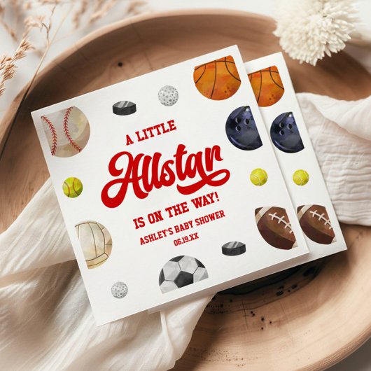 A Little Allstar Is On The Way! Sports Baby Shower Serviette