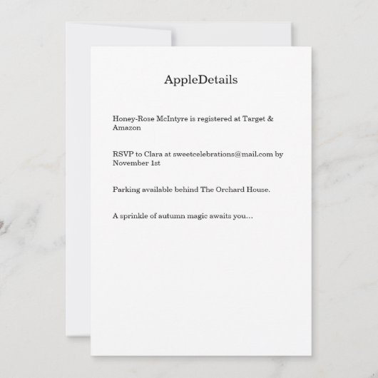 A Little Apple Is On The Way | Fall Baby Shower Einladung (Rückseite)