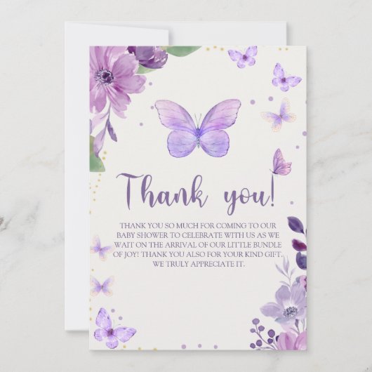 A Little Baby Butterfly is on The Way Baby shower Dankeskarte (Vorderseite)